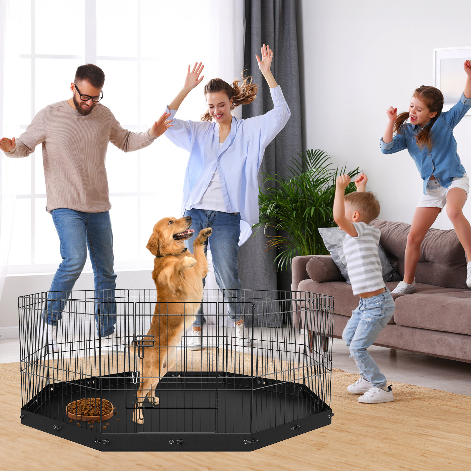 VEVOR Dog Playpen 8 Panels Foldable Metal Dog Exercise Pen with Bottom Pad 24" H