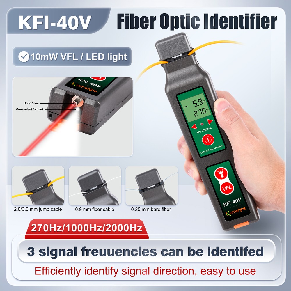 Komshine Fiber Identifier FTTH Fiber Optic Cable Tester W/ OPM/VFL Function