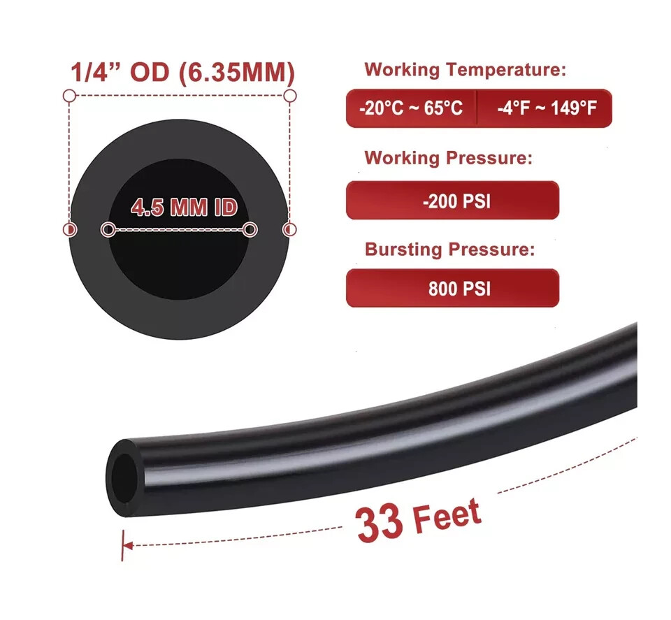 OD 1/4" Nylon Air Line DOT Hose 33ft 50ft 100ft 200ft Or Push To Connect Fitting