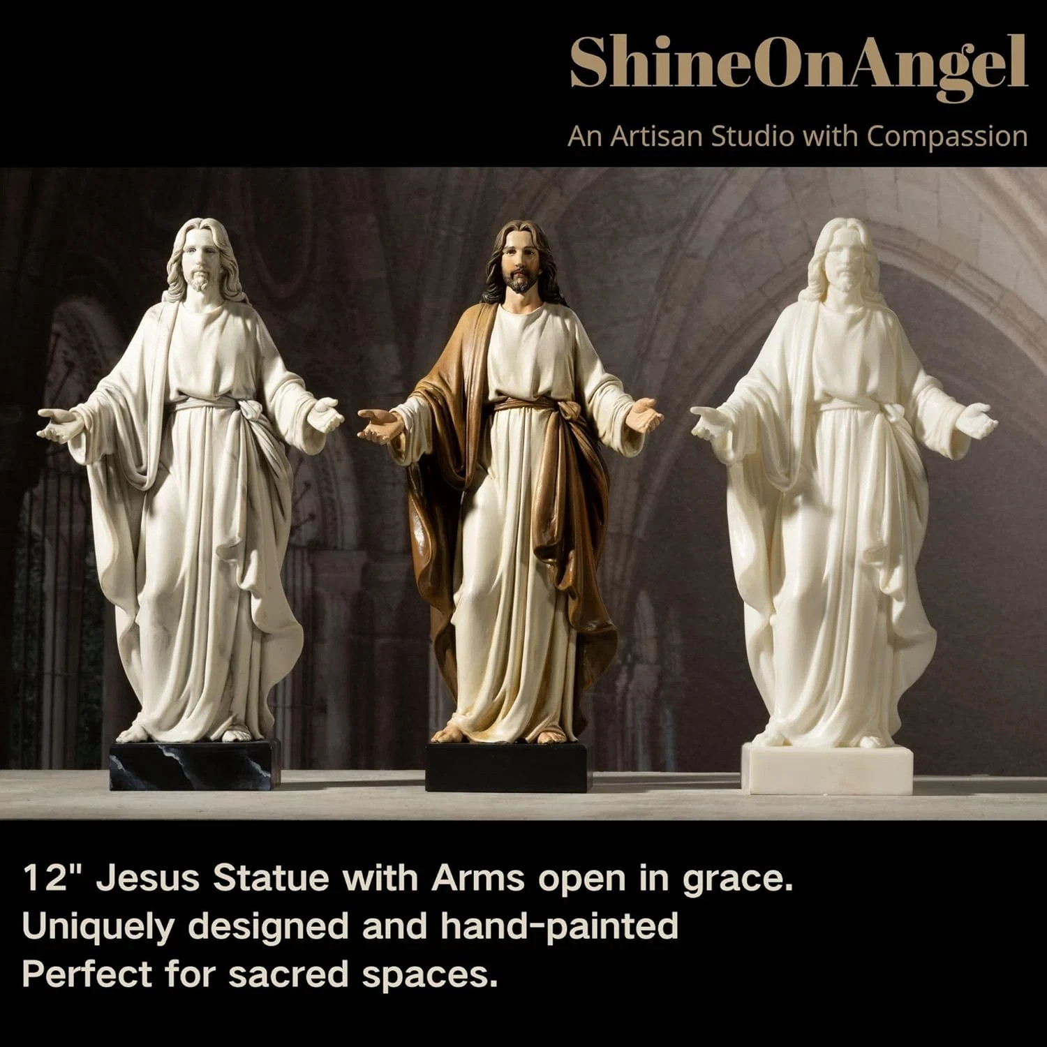 Jesus Statue 12" Hand-Painted Resin Open Arms Christian Religious Home Decor