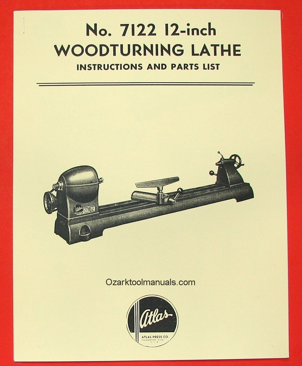 Atlas 7122 Wood Lathe Instruction Owners Parts Manual 0027