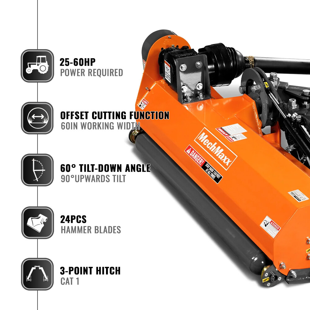 MechMaxx 3-Point PTO Offset Flail Ditch 60" Bank Mower, 25-60HP, CAT 1, VAM60