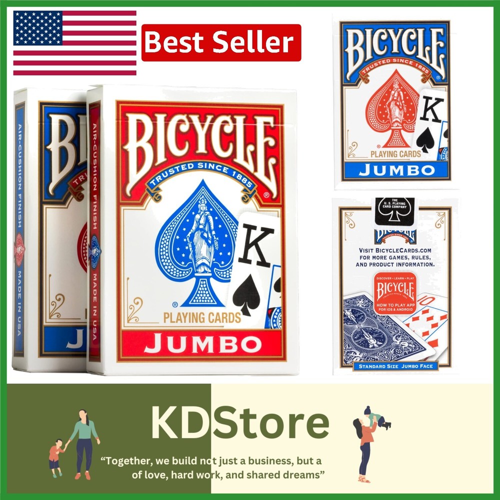 Premium Jumbo Playing Cards Set - Easy Shuffle & Clear Visibility, 2 Pack