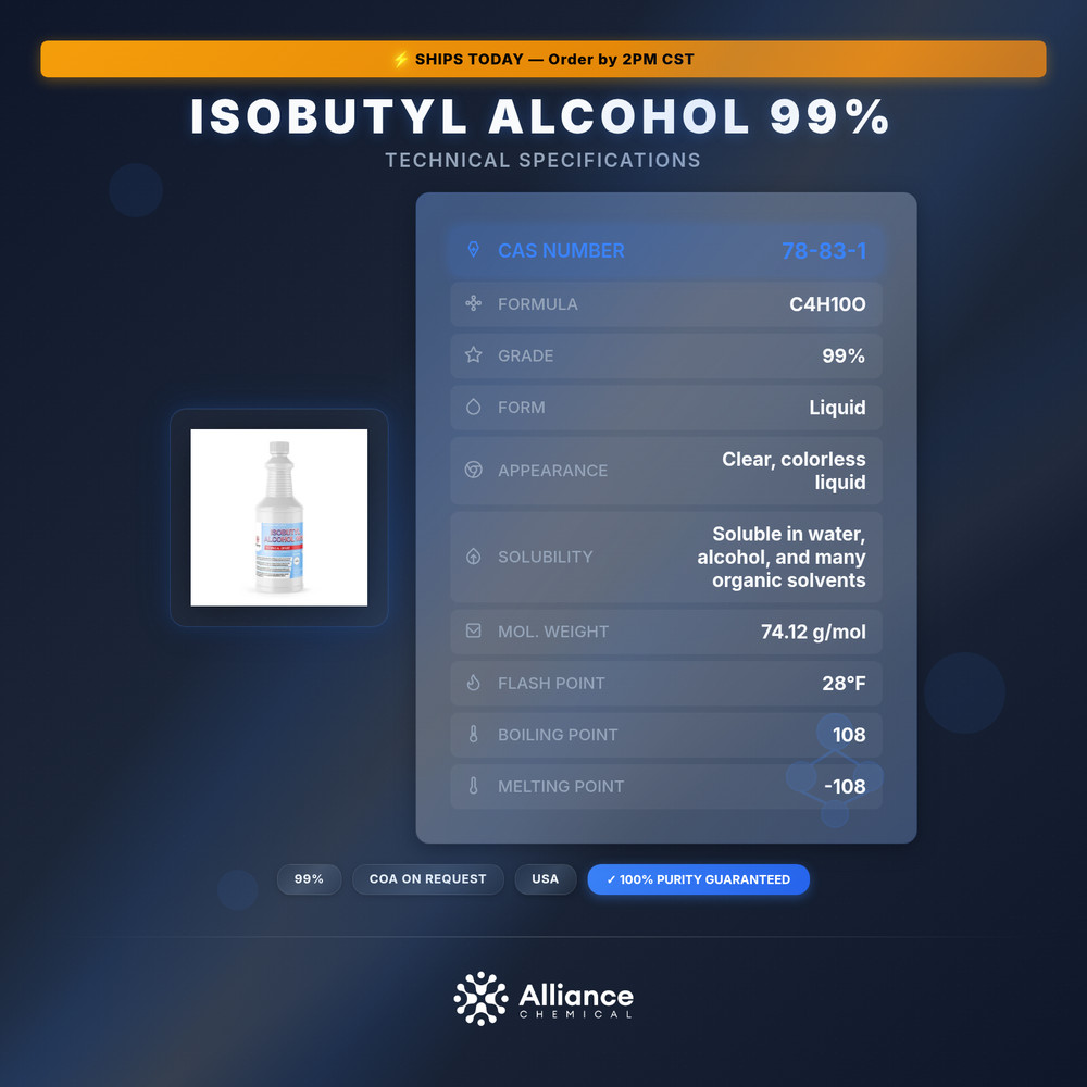 Isobutyl Alcohol 99% - 1 Quart