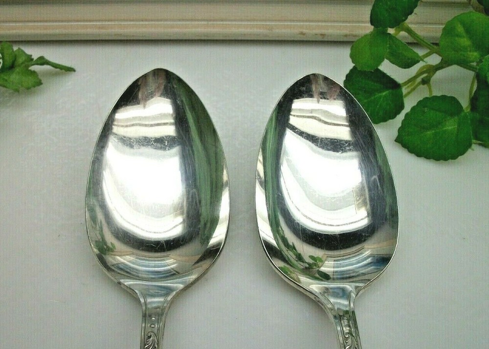 2 Oneida QUEEN BESS II Tudor Plate Silverplate Solid Serving Spoons 1946