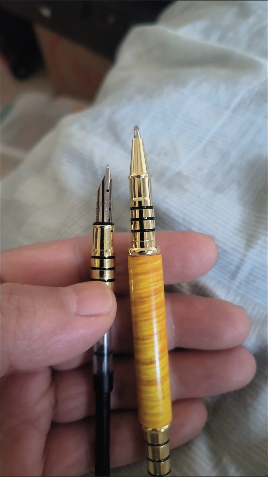 Golden Nanmu Wood Dual-Use Pen Set Fountain & Ballpoint Gift