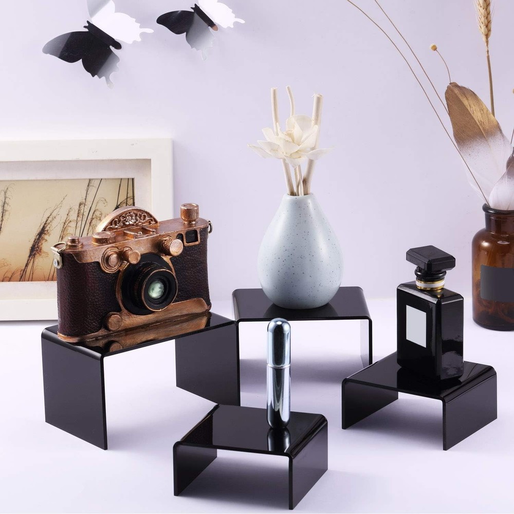 Versatile Acrylic Display Risers - Black Pedestal Set for Stunning Displays
