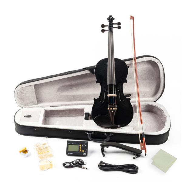 Glarry GV102 4/4 Solid Wood EQ Violin Case Bow Violin Strings Electronic Tuner
