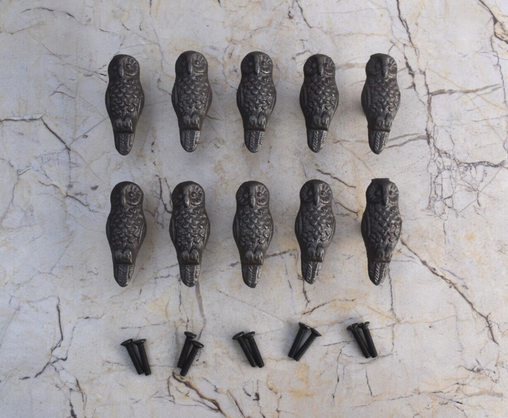 Vintage Door Drawer knobs Cast Iron Owl Shape Cabinet Gate Handle Pulls 10pc