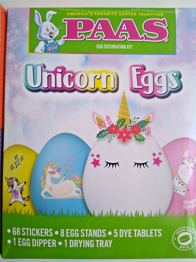 2 Easter Egg Decorating Kits PAAS Easter Tradition Unicorn eggs and Shake Color