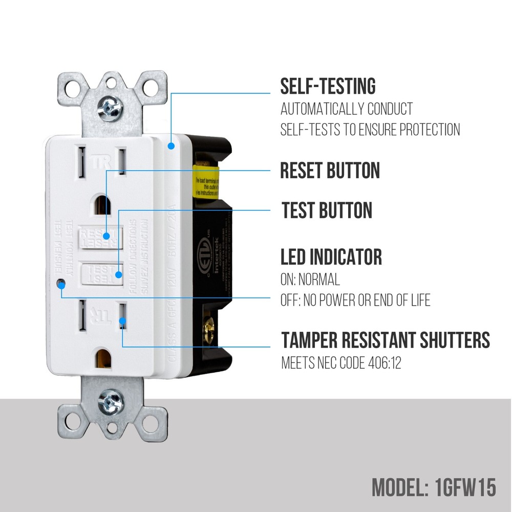 PROCURU 20-Pack GFCI 15A Tamper Resistant, Self Testing Receptacle Outlets