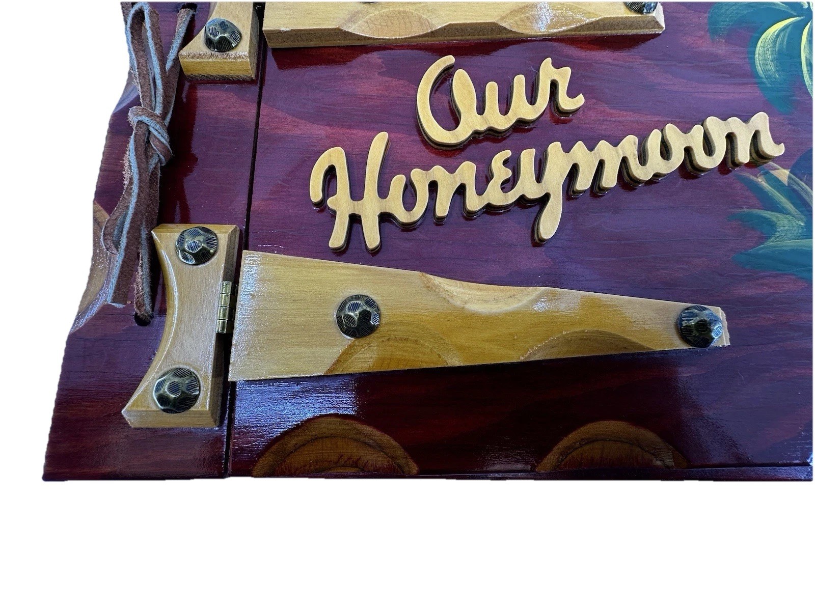 Vintage Our Honeymoon Photo Album Wood Flamingo Palm Tree Daytona Beach FL