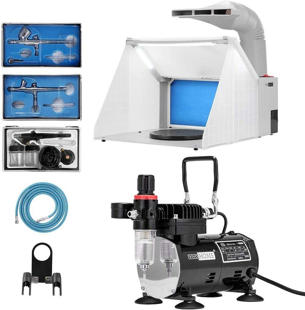 Airbrush Kit with Compressor Spray Booth Fan Filter Complete Set for Model Craft