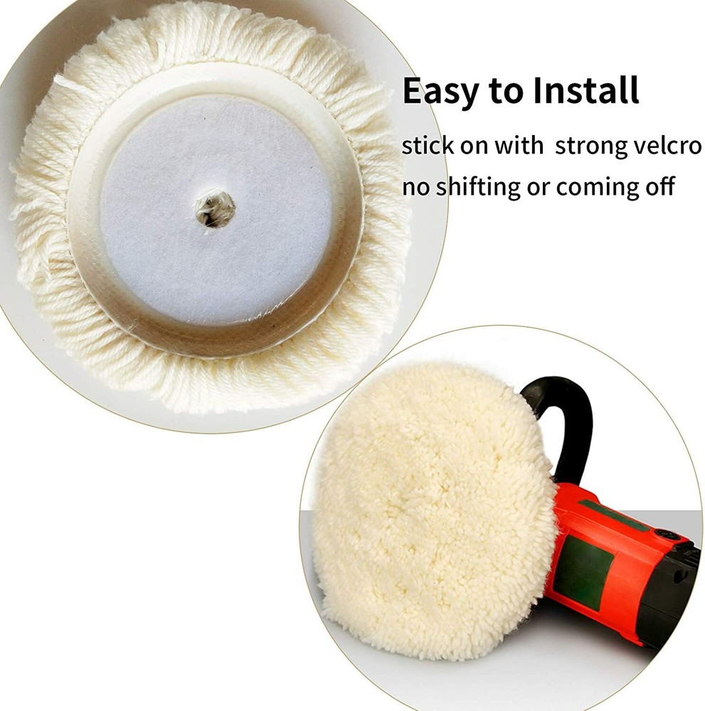 Wool Polishing Buffing Pad Kit for Drill 7" 100% Natural Wool Hook & Loop Grip