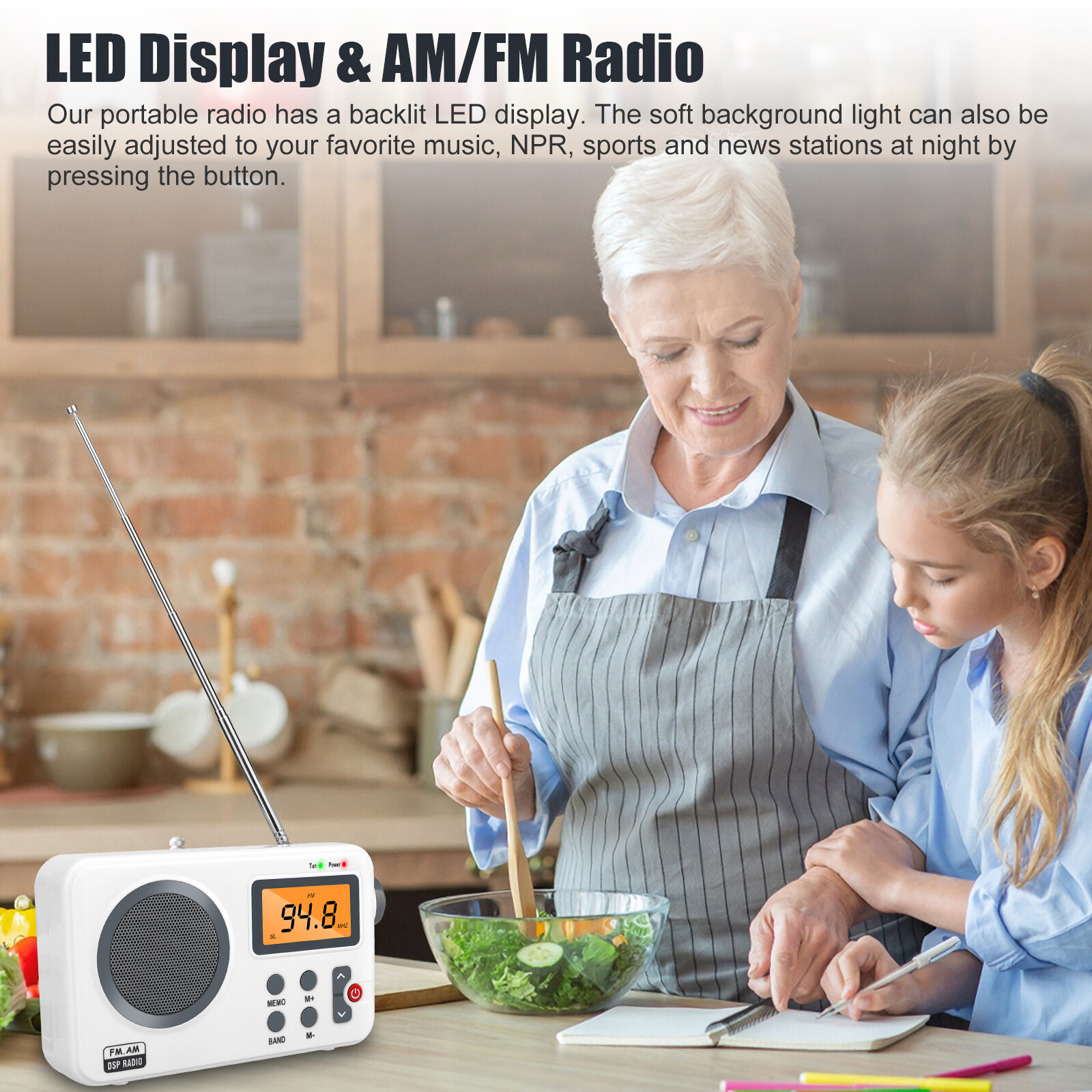 Rechargeable Portable FM/AM Radio Digital LCD Screen Clear Loud Speaker Player