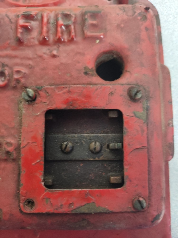 Antique ADT FIRE ALARM BOX Solid Cast Iron Red . FIRE ALARM PULL BOX VERY RARE