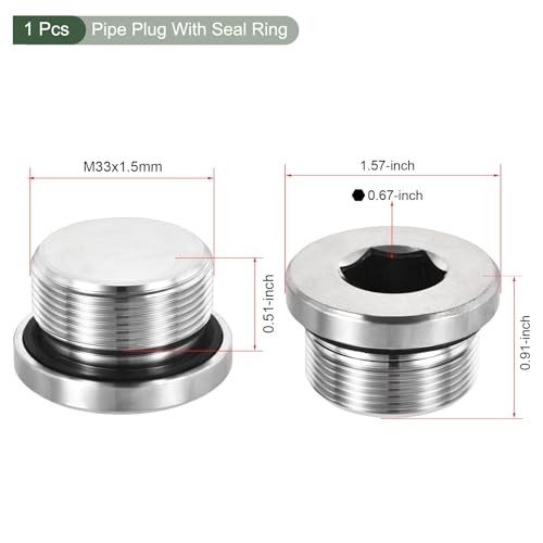 M33 x 1.5 Stainless Steel Pipe Plug, Internal Hex Head Socket Pipe Fitting |
