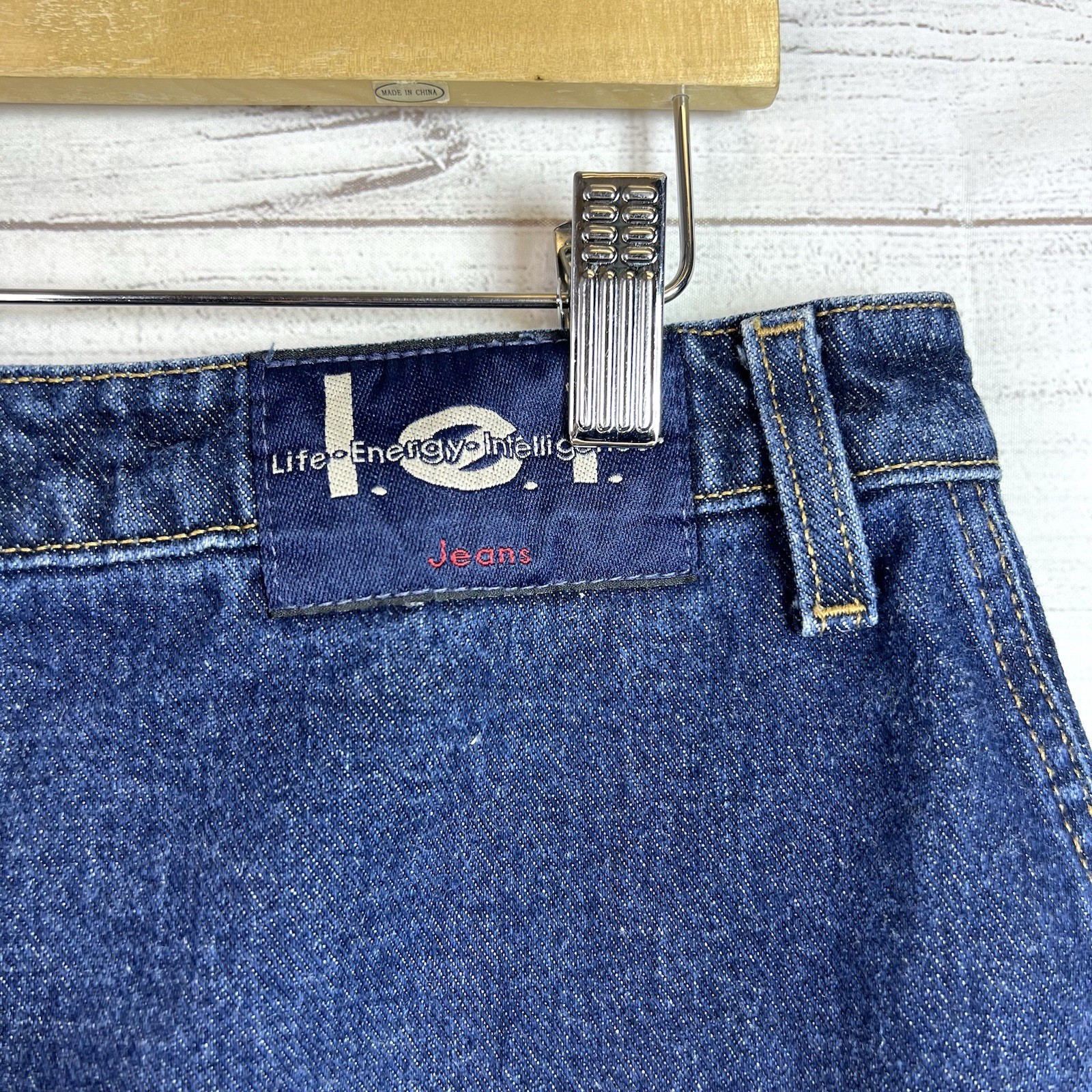Vintage L.E.I Blue Denim Jean Mini Skirt Size 13 Y2K 90s Cotton Dark Wash