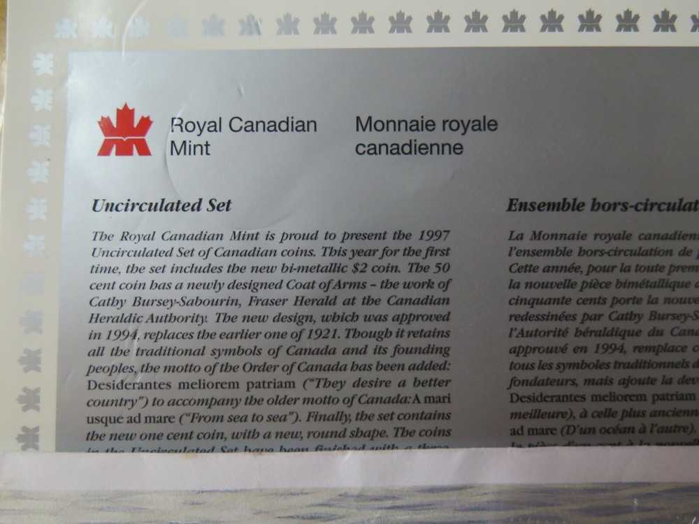 1997 CANADA Royal Canadian Mint Uncirculated Proof Like Set Original envelope