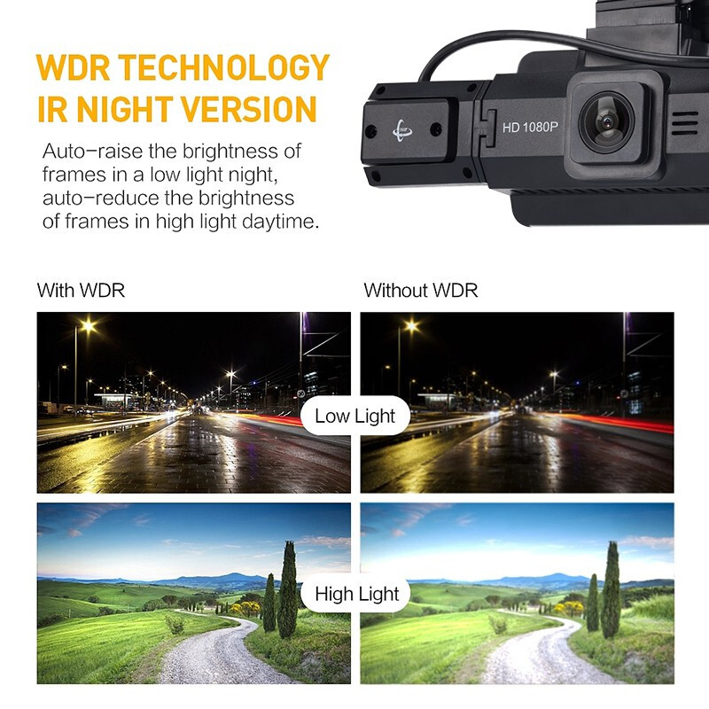 Car 2-Lens Dash Cam Front/Inside Video Recorder Camera 170° Wide Angle G-Sensor