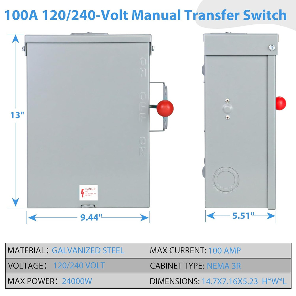 100A Manual Transfer Switch for Generator, Manual Generator Transfer Switch, 120