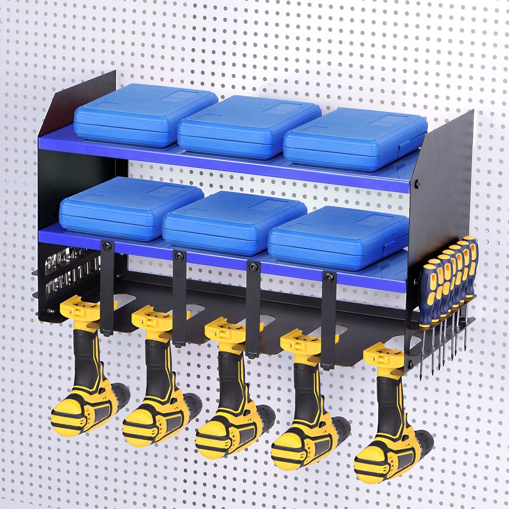 Power Tool Organizer 3 Layers 5 Drill Storage Racks Wall Mounted Style, Blue