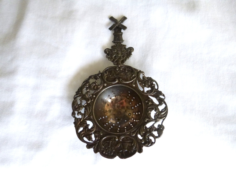 Vintage Dutch Silver Tea Strainer Spoon Windmill