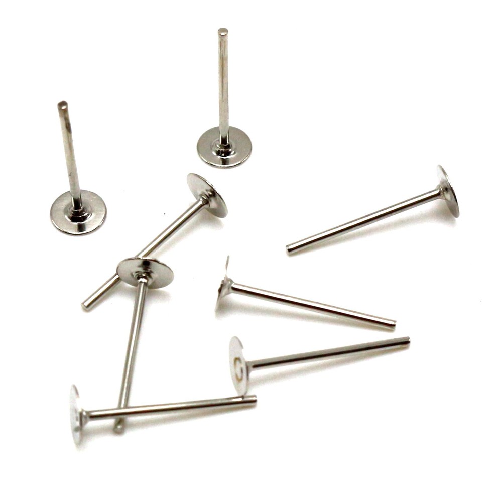 200pcs Silver Tone 4mm Flat Blank Pad Earring Ear Post Stud with Stopper Finding