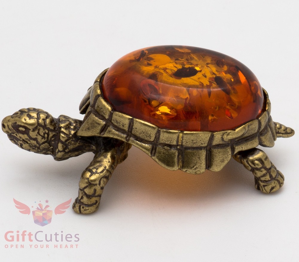 Brass Amber Figurine Tortoise Turtle with amber shell IronWork