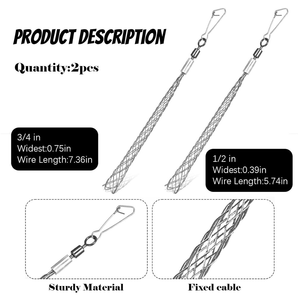 2 Pcs Wire Pulling Grip Mesh - Grip Sock Wire Puller Cables Electrical Tool Cabl