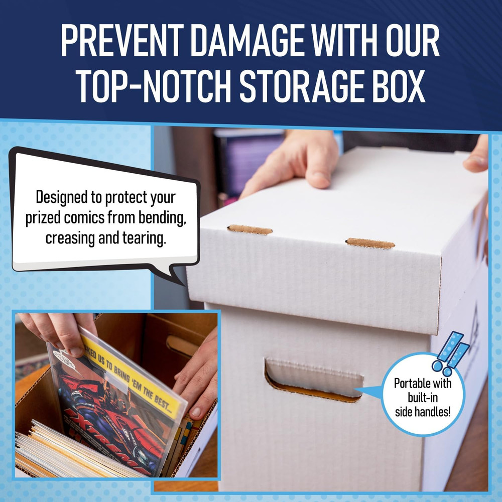 Short Comic Book Storage Box 3 Pack - White, Holds 150-175 Comics