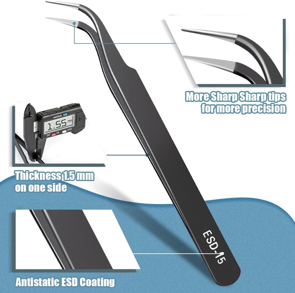 Precision Tweezers Set 6pc ESD Anti Static Electronics Repair Tool