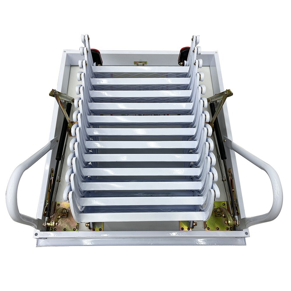 9.84Ft 12 Steps White Attic Pull Down Ceiling Ladder Stairs 31.5'×35.43'' Open