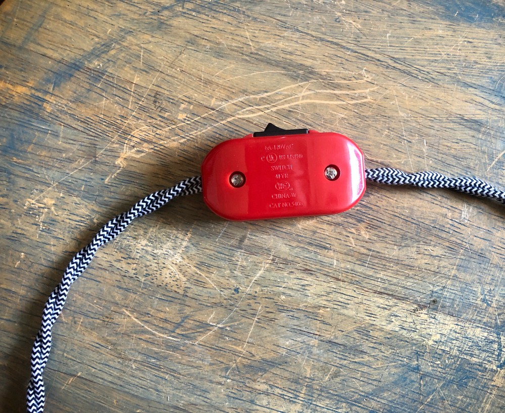 Inline Cord Switch - Red Switch (Black Rocker) - Feed Through Switch on/off lamp