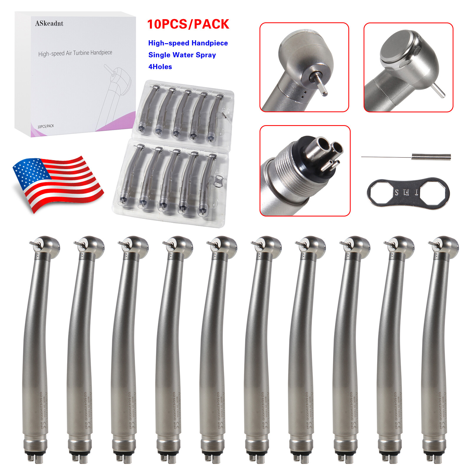 10 PCS Dental High Speed Handpiece Push Button Turbine 4 Hole NSK Pana Max Style