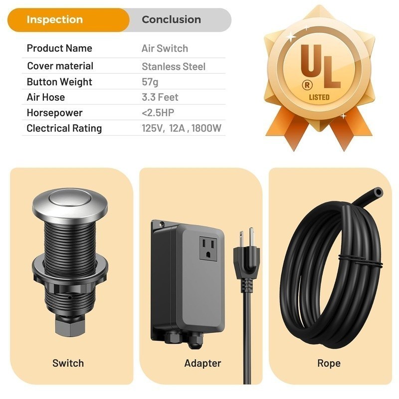 UL Certified Garbage Disposal Air Switch Kit Easy Install Durable Button New