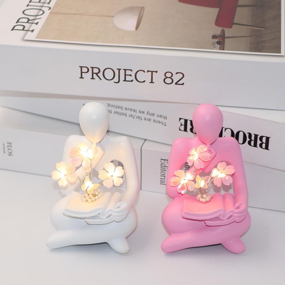 Bookshelf Decor Thinker Statue, Battery Powered Night Light, Modern Abstract ...