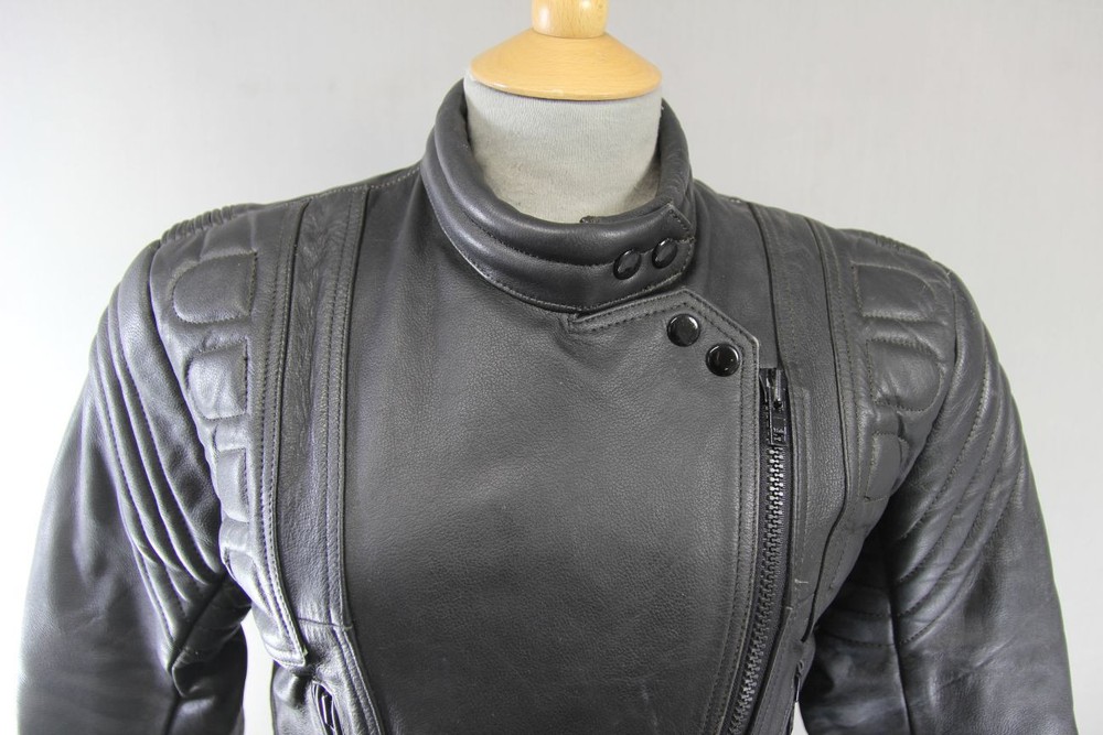 CLASSIC BLACK DYNAMIC LEATHERS BIKER JACKET SIZE 12