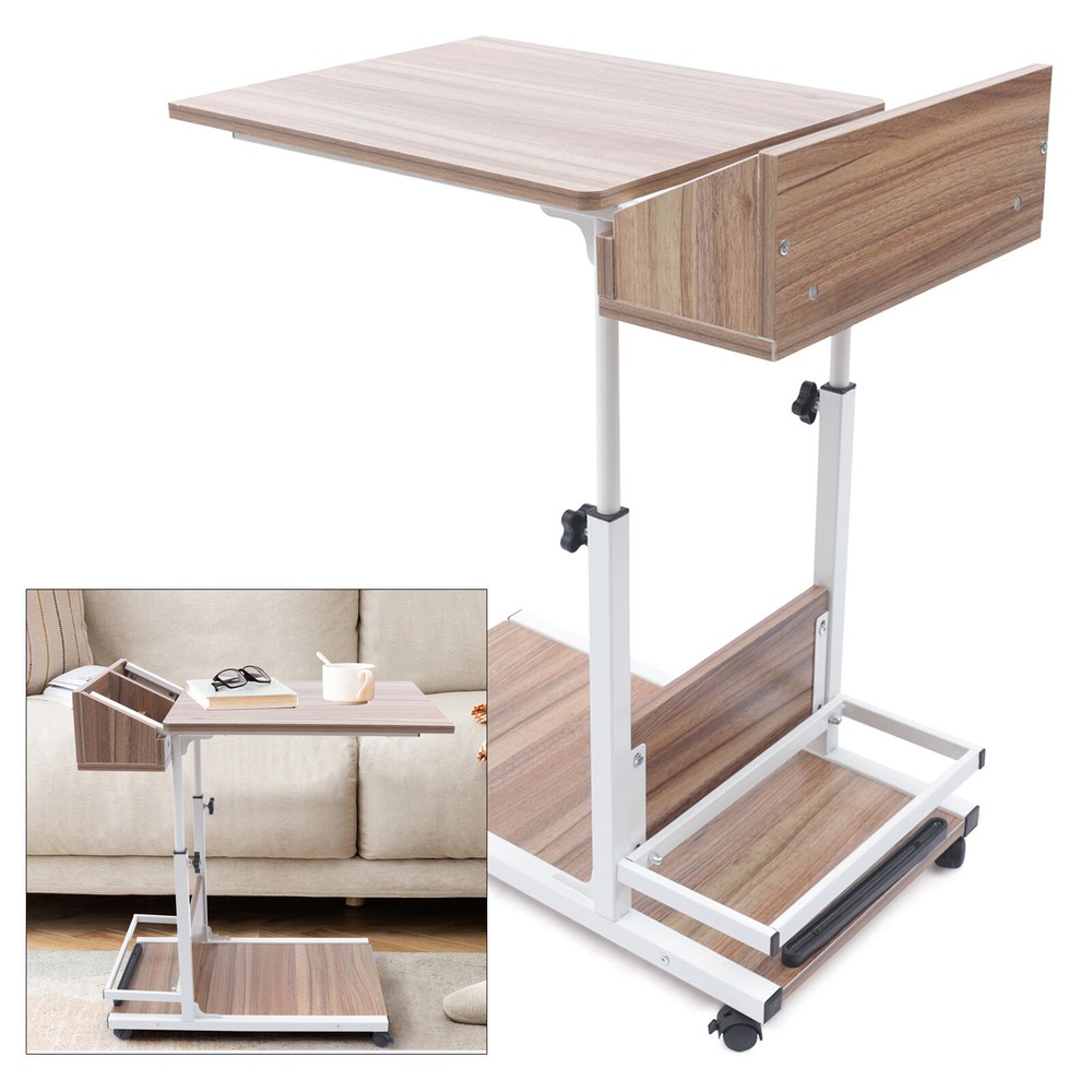 Adjustable Height Laptop Desk Rolling Bedside Table Computer Over Bed Standing