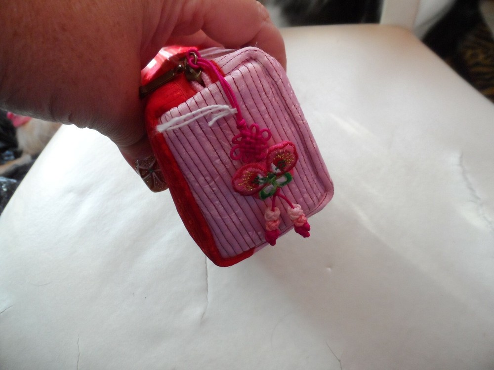 Two tone Pink cosmetic bag with butterfly zipper pull