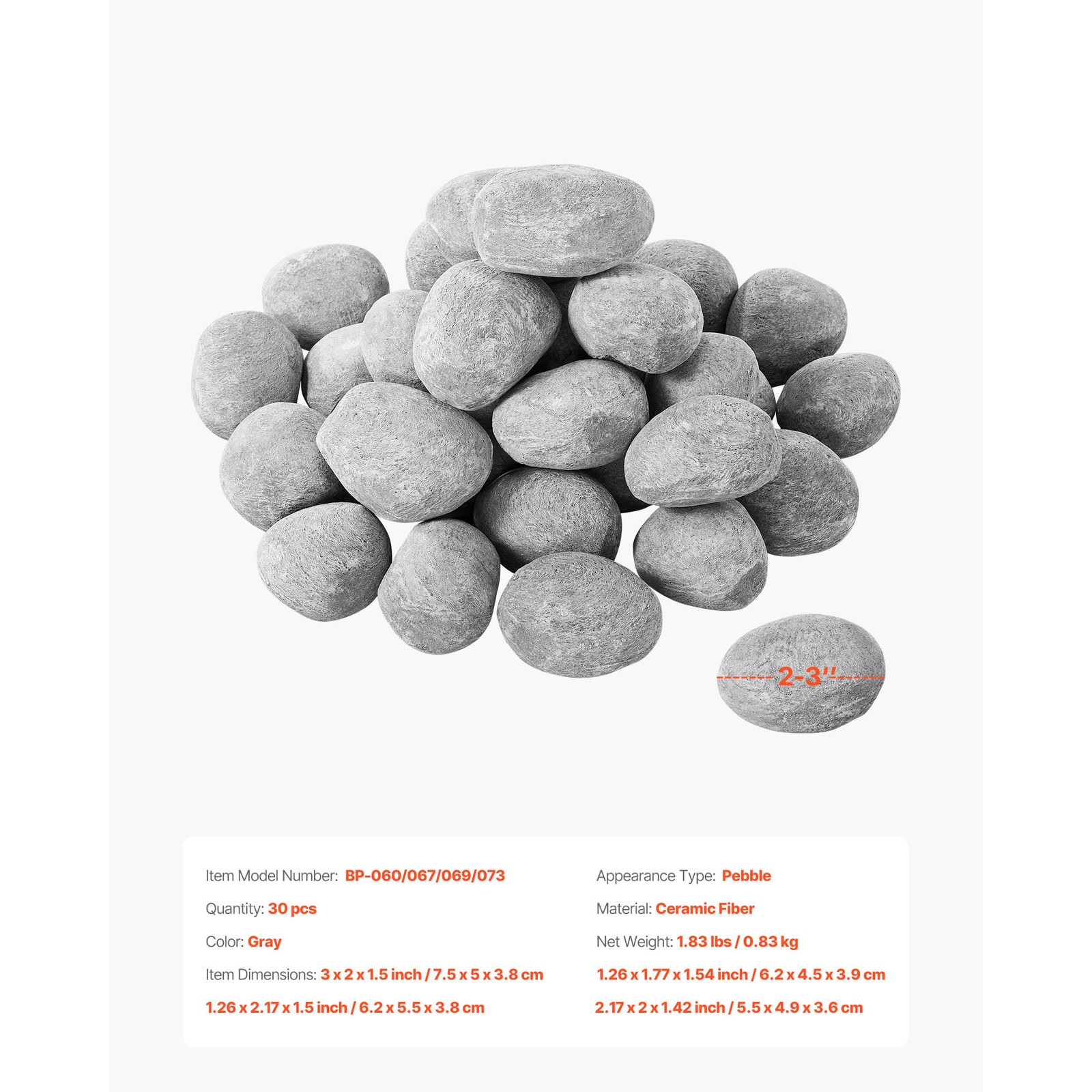 2-3 Inch 30 Pcs Ceramic Fire Pebble Stones Lava Rocks Reusable