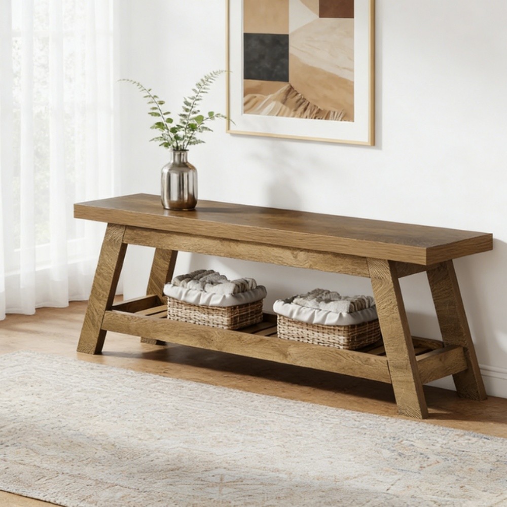 Wooden Bench Solid Bench Built-in Shoe Storage Shelf Display Spot