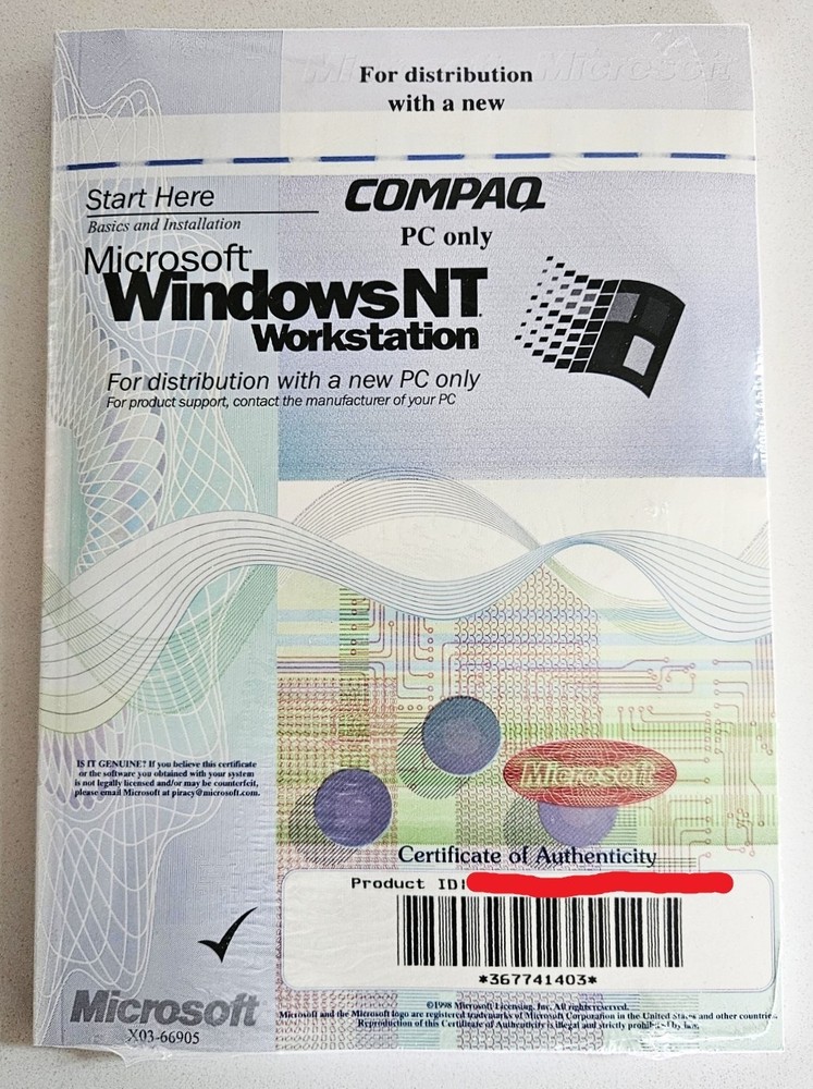 Microsoft Windows NT Workstation 4.0 w/ Product ID ~ NEW ~ CD-ROM OEM Software