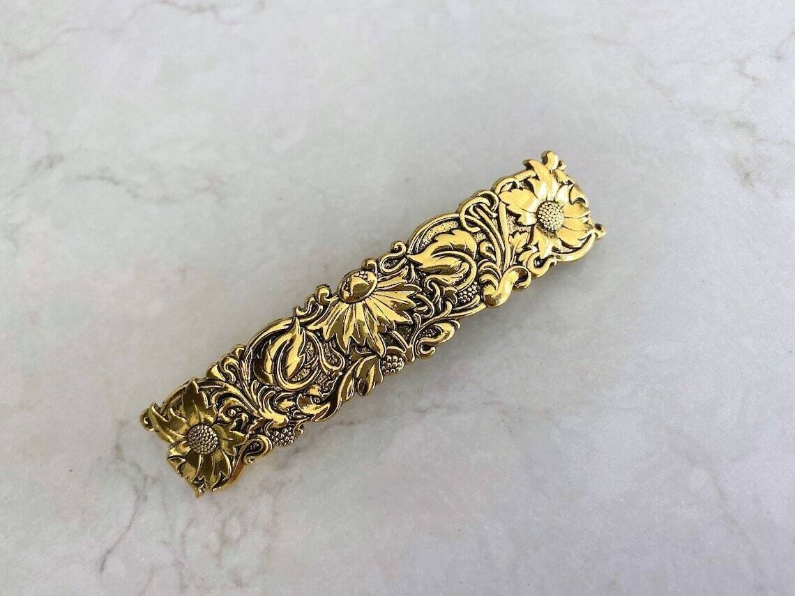 Silver flowers leaves vine metal flower filigree hair clip barrette