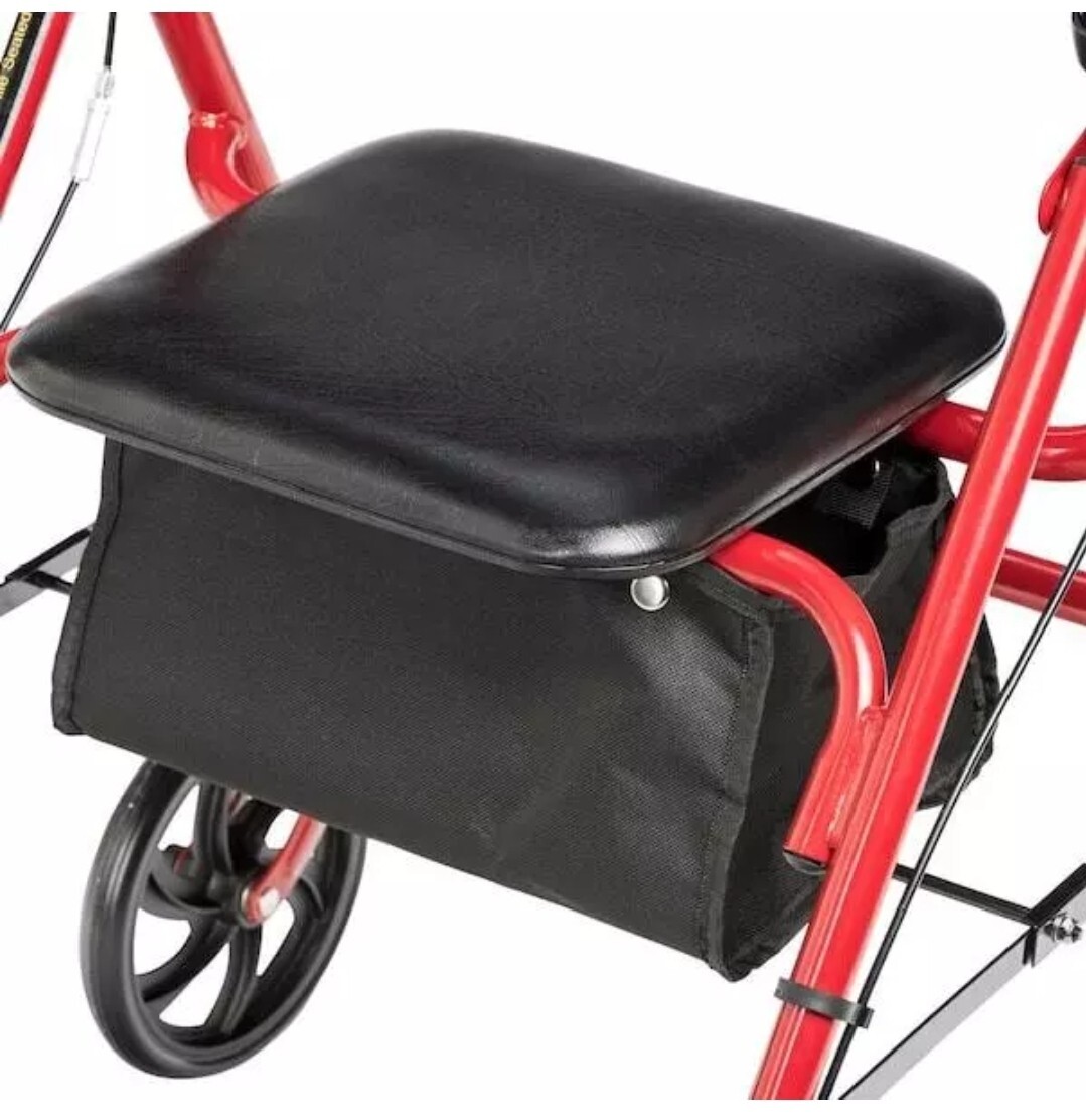 Drive Medical Four Wheel Rollator Rolling Walker Fold Up Removable Back Red