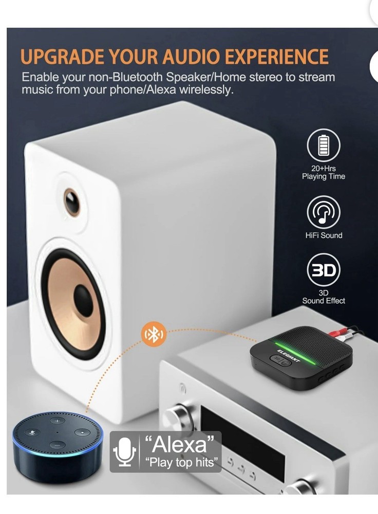 Elegiant Bluetooth Smart Receiver HIFI Wireless Audio Bluetooth 5.0 3D surround