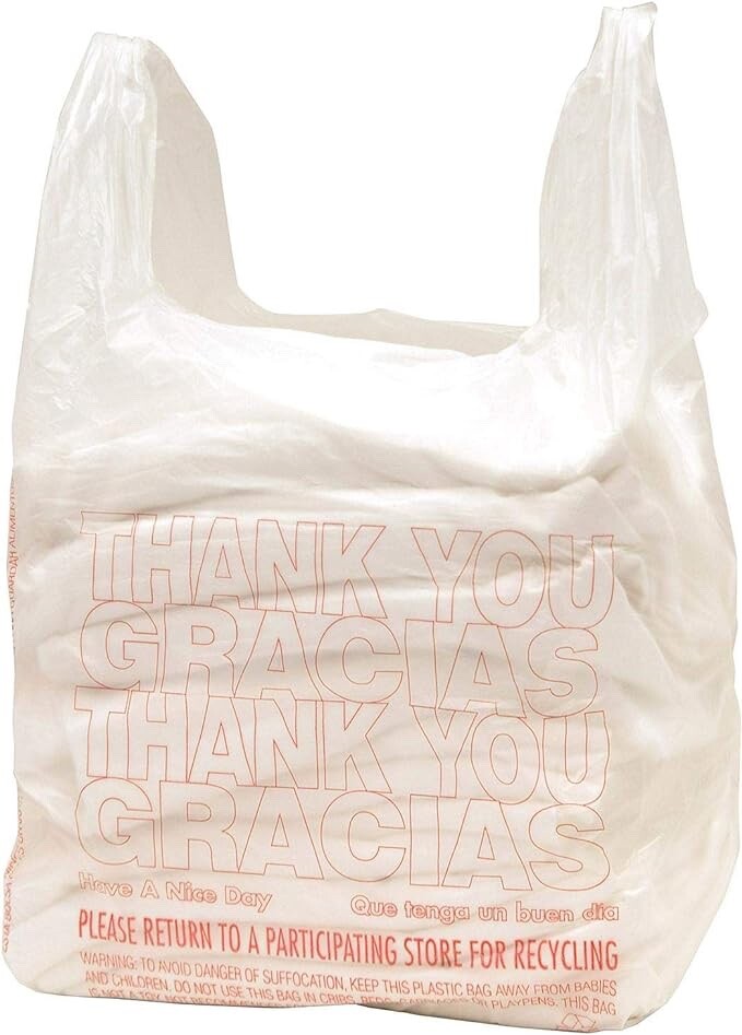 Bags 1/6 Large 22 x 11.5 x 6.5  Thank You T-Shirt Plastic Grocery Shopping Bags