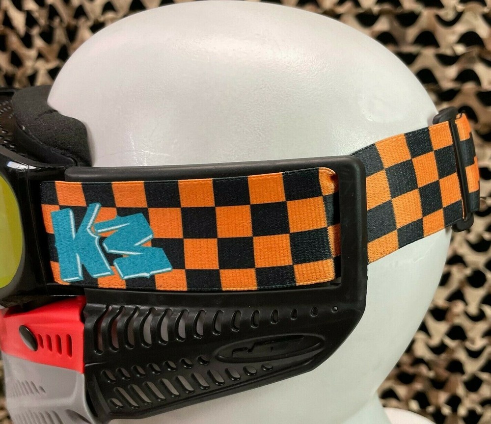 NEW KM Paintball Goggle Strap - Checkered Black/Orange