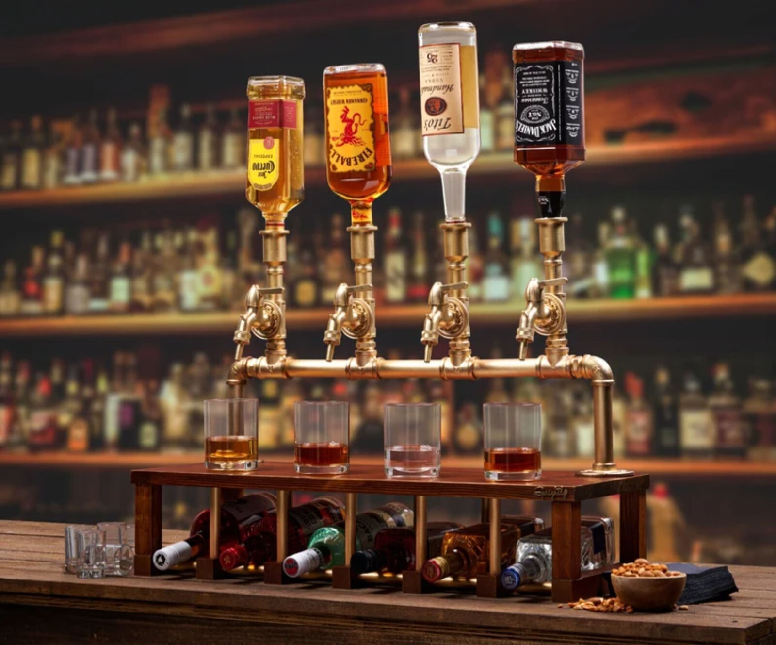 Liquor Dispenser for Home Bar, Liquor 4 Bottle Pourers, Spirit Aerator, Wine Tap