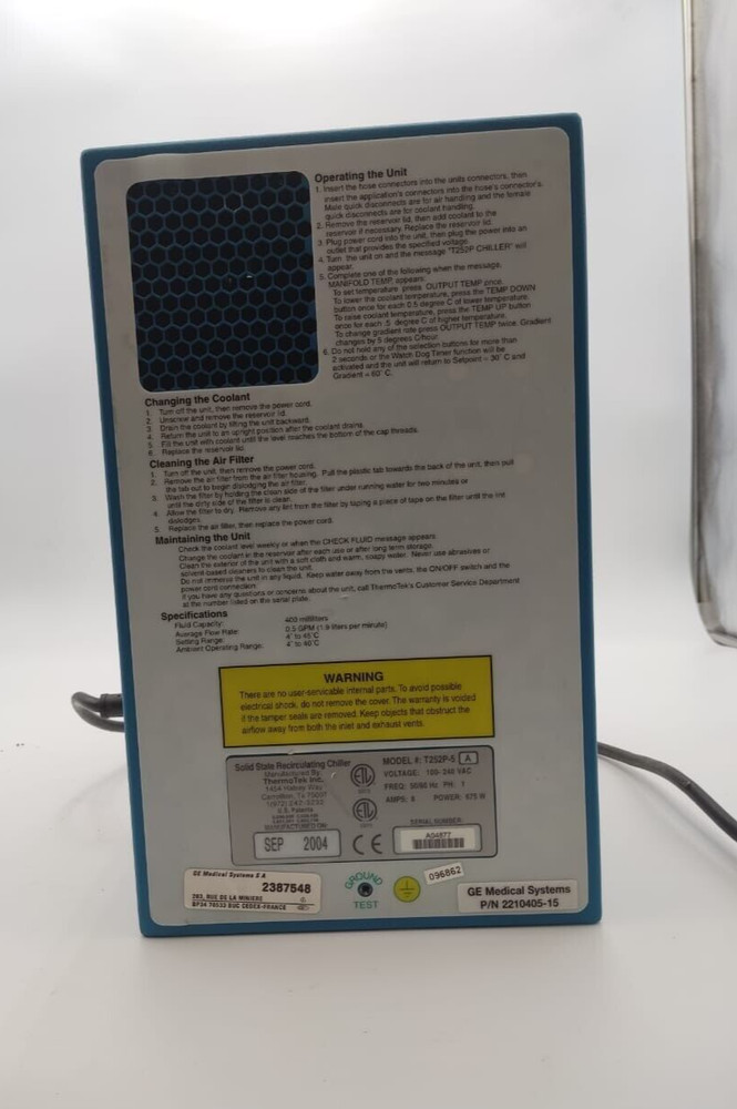 Thermotek inc solid state recirculating chiller T 252P-5 For GE digital